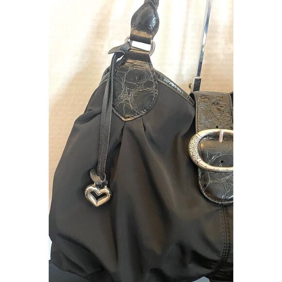 BRIGHTON Black NICHELLE Nylon/Patent Leather Large Tote Handbag Double Strap - Picture 4 of 12